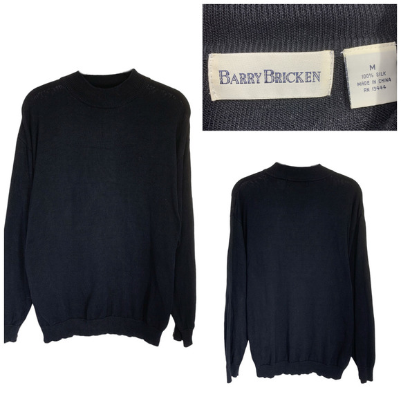 Barry Bricken Other - Vintage Barry Bricken Men's Sz M 100% Silk Black Mock Neck Sweater